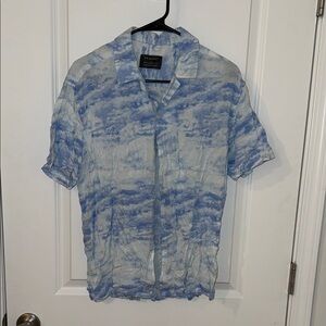 Primark Blue & White Tie-Dye Short Sleeve Button-Up